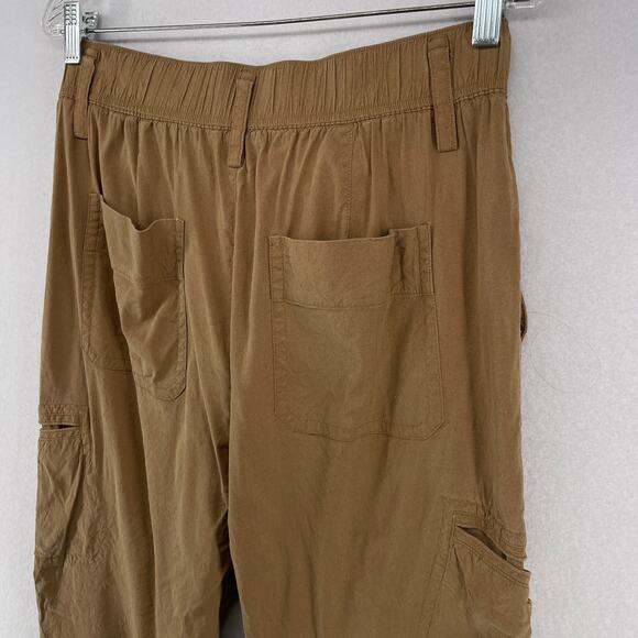 VINCE Pants Womens L Linen Blend Cargo Cropped Cuffed High Rise Utility Brown - Picture 8 of 14